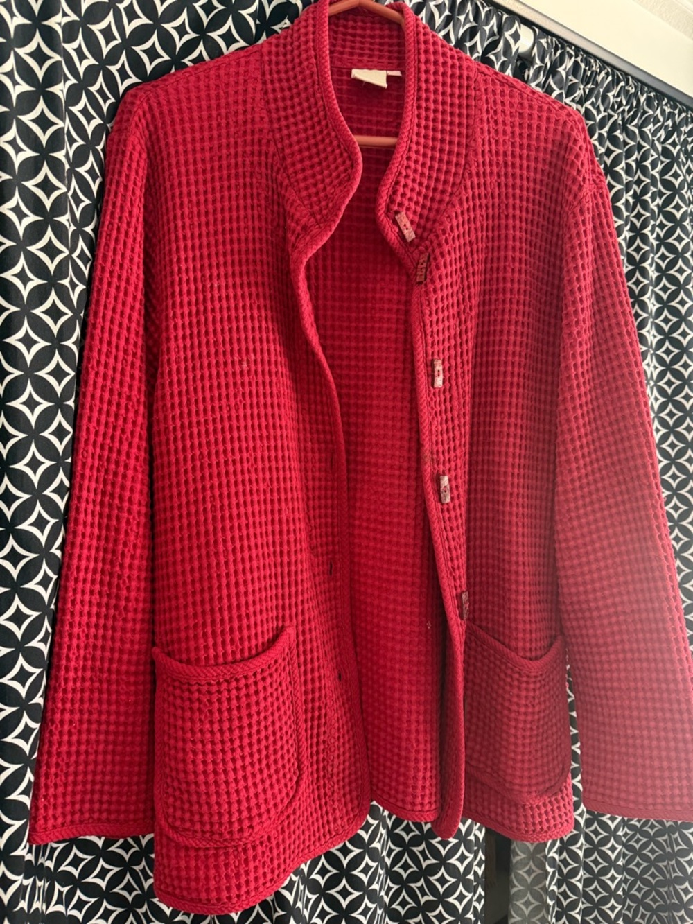 Women's Red Waffle-Knit Blazer Jacket